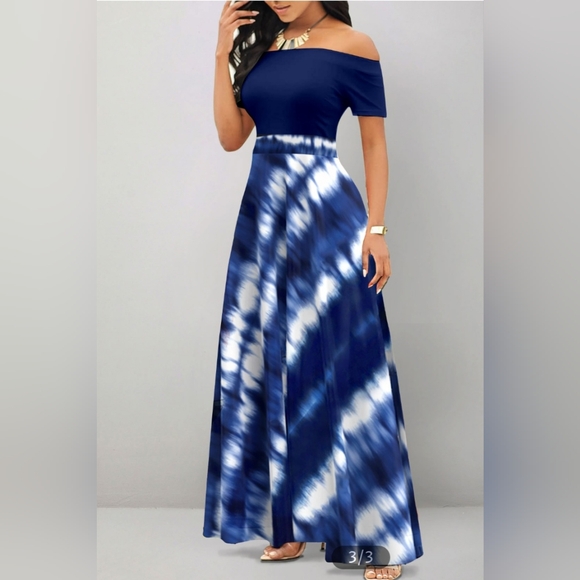 Rosewe | Dresses | Blue And White Fit And Flare Maxi Dress | Poshmark